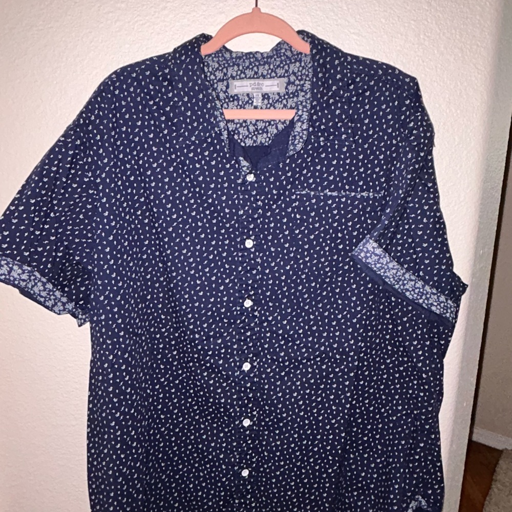 PD&C Blue Casual Button Down Shirt with Polka Dot Pattern